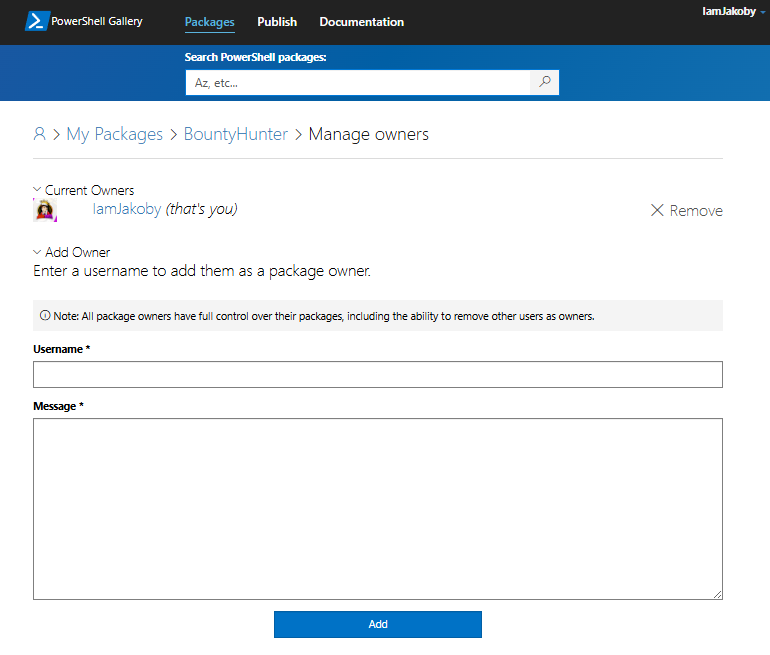Manage Owners form (sanitized)